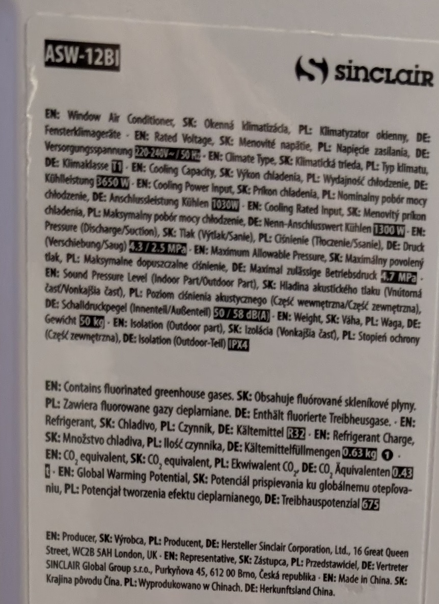 Okenní klimatizace Siniclair ASW-12BI - 8