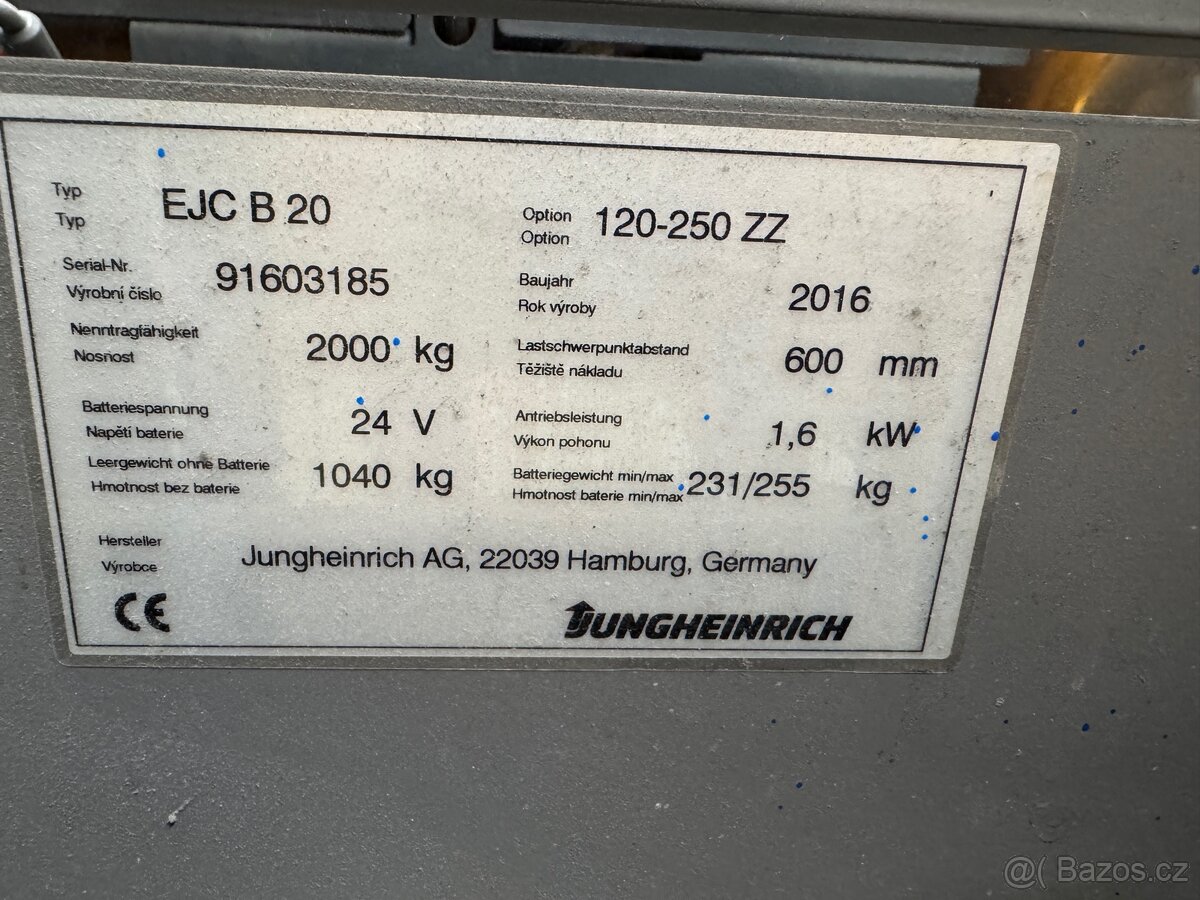 Elektrický VZV EJC B20 AKU - pouze 931 Mth. - 8