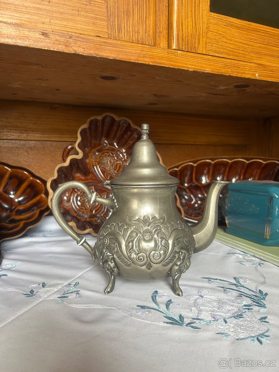 Vintage marocká postříbřená konvice na čaj - 8