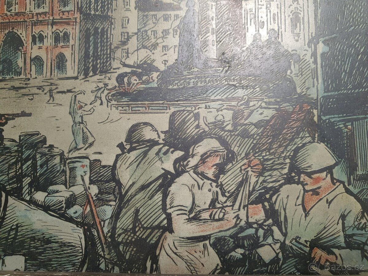RARITA - dobový obraz Osvobození boj barikáda 1945 - 8