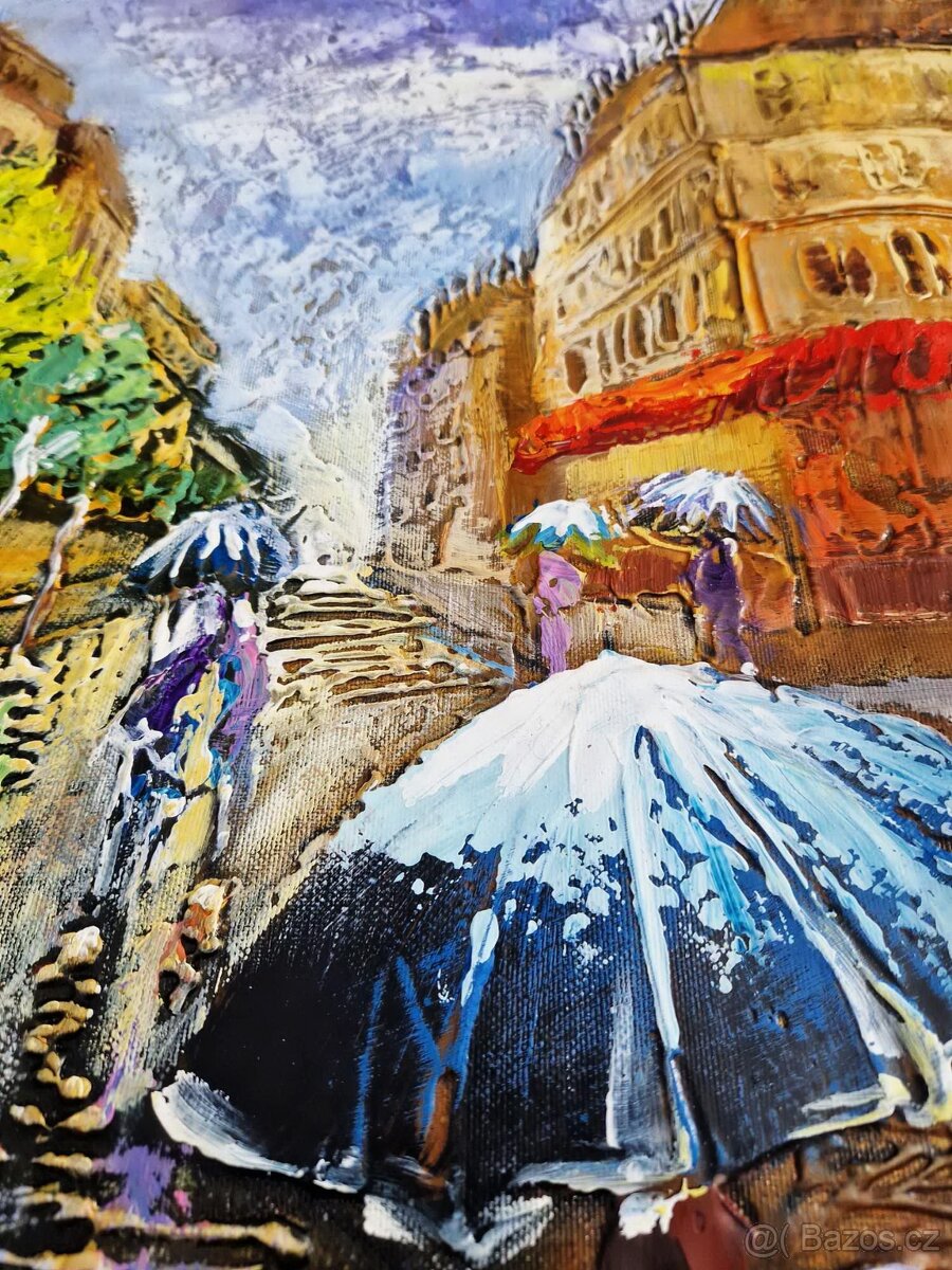 SHAUL KOSMAN - City in the rain (olejomalba) Expresionizmus - 8