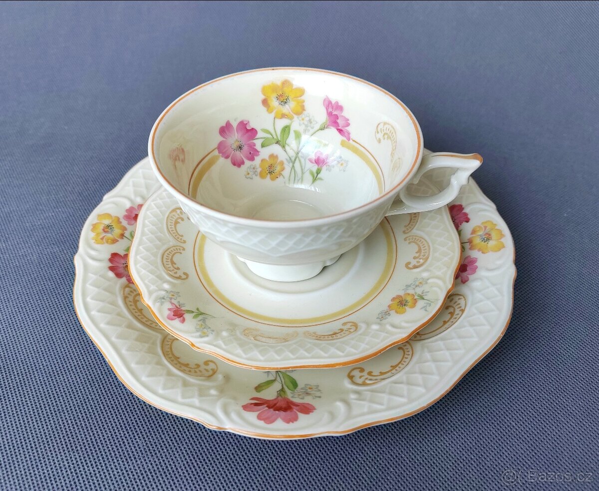 Krásná porcelánová čajová sada/trio od manufaktury Karlsbad - 8