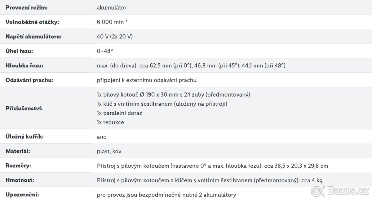 Okružní pila Parkside Performance aku - 40V nová - 8