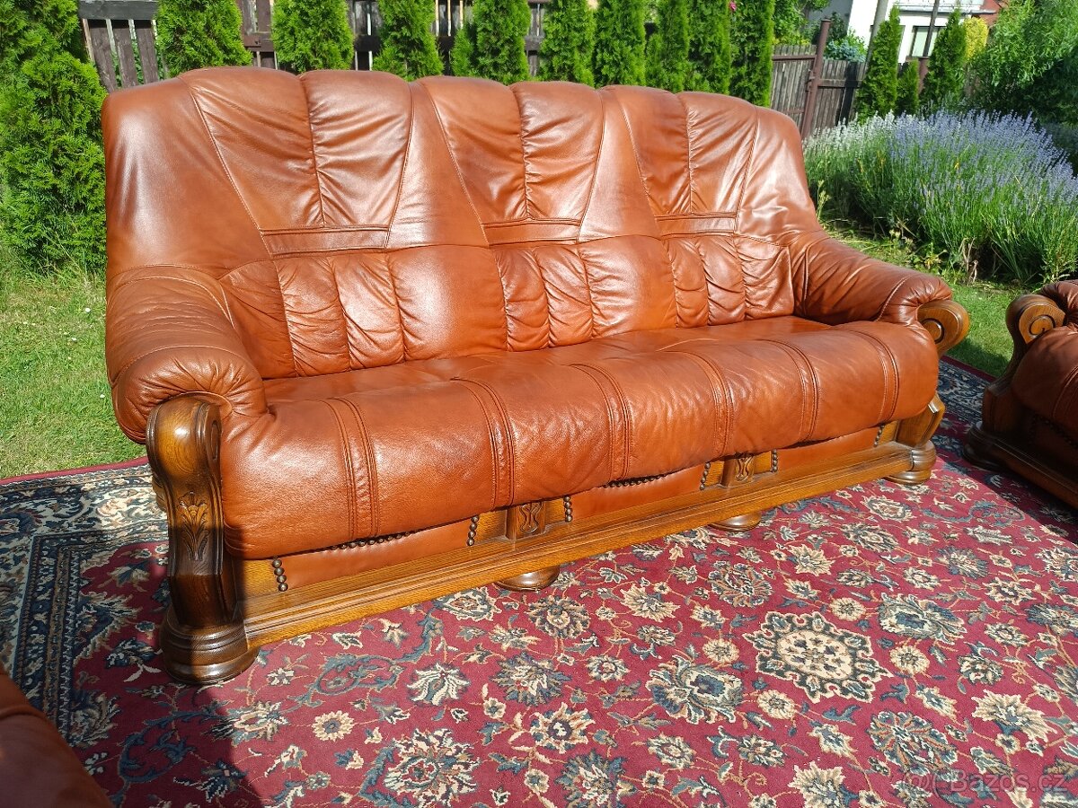 Kožená rustikální sedací souprava 3 - 2 - 1 .TOP STAV . - 8