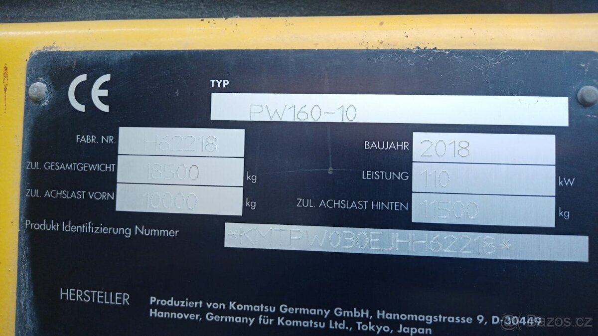 Kolový otočný bagr Komatsu PW 160-10 - 8