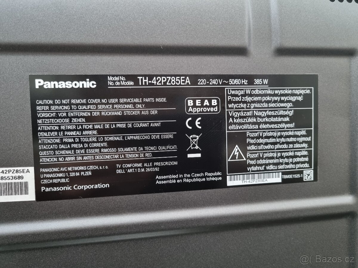 Prodám televizi Panasonic TH-42PZ85EA úhlopříčka 106 cm - 8