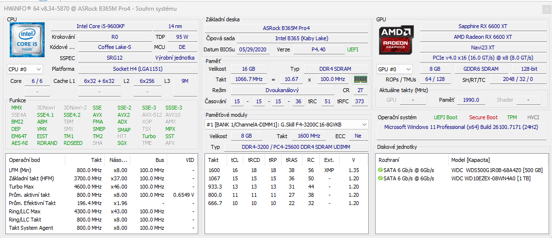 Herní PC / RX6600 XT / I5 9600KF / 16GB ram - 8
