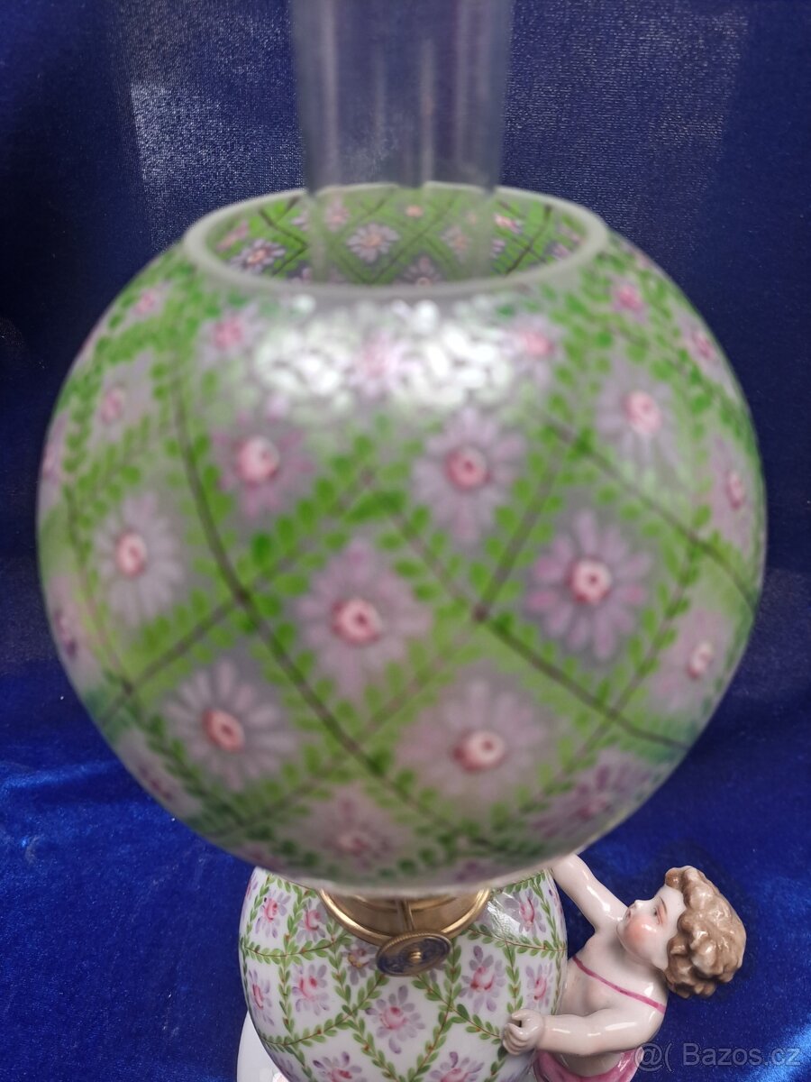 Porcelánová, figurální lampa, petrolejová - 8