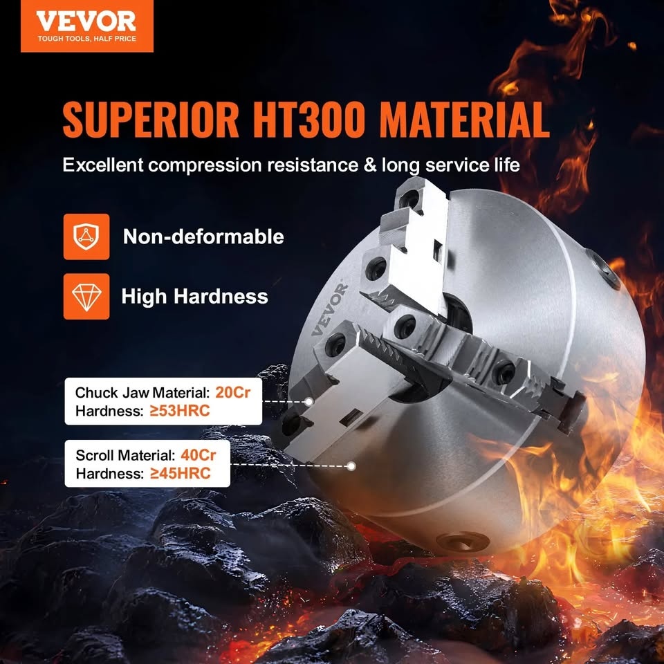 VEVOR 3-čelisťové sklíčidlo soustruhu, 10'' - 8