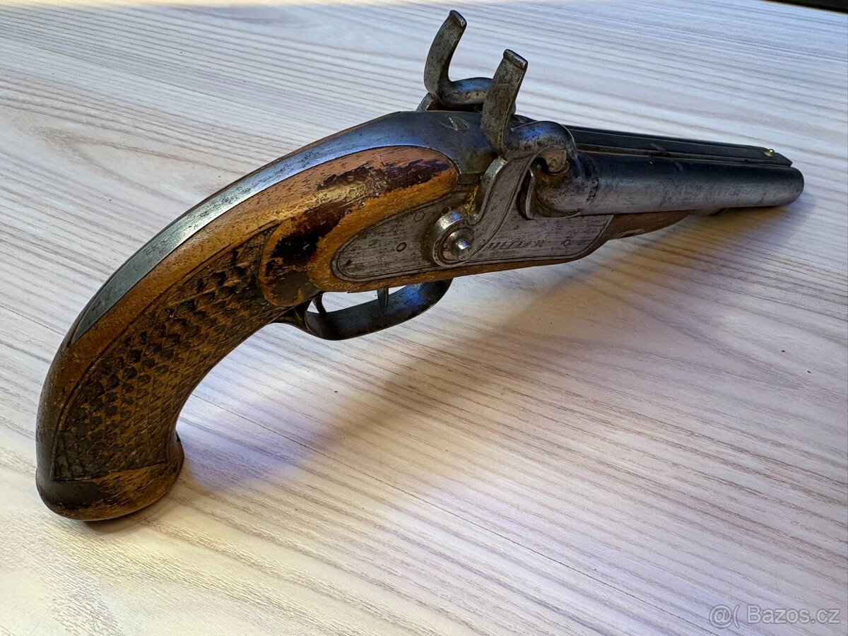 Dvojhlavňová perkusní pistole – originál 19. století – Mülle - 8