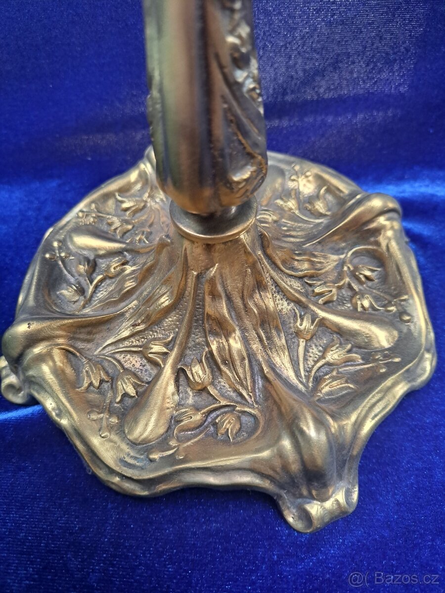 Secesní, petrolejová lampa z mosazi - 8