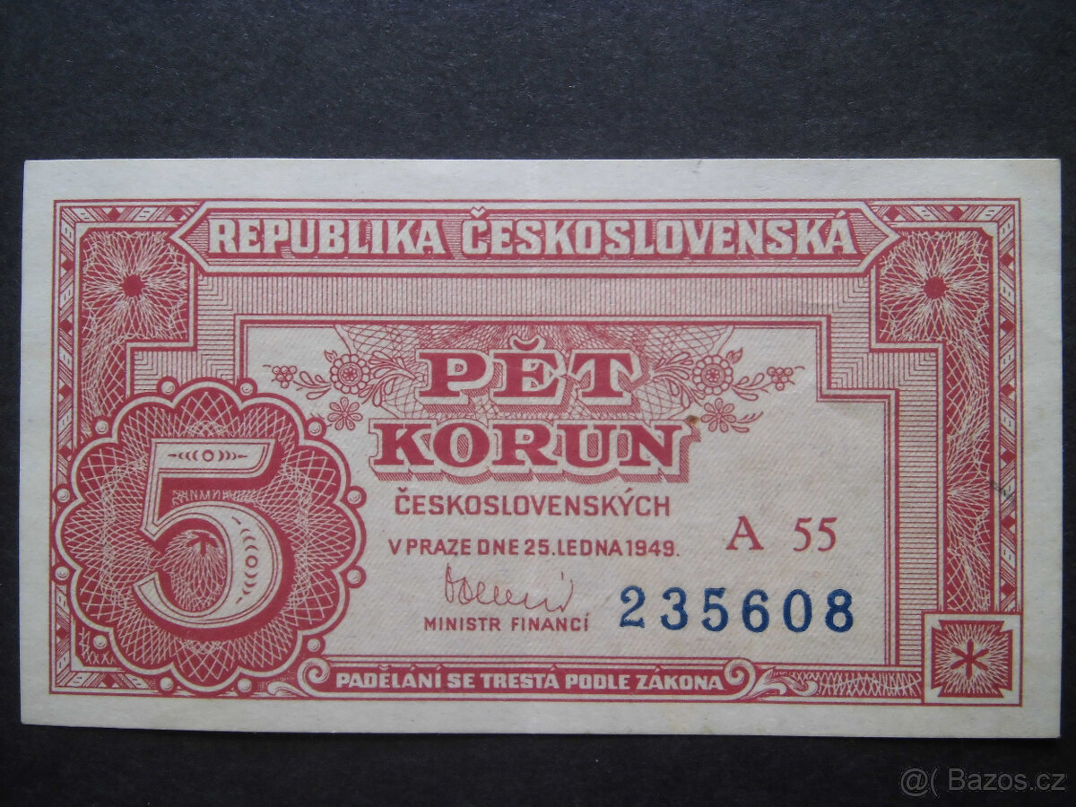 Bankovky " 5 Kčs 25.1.1949 " - 8