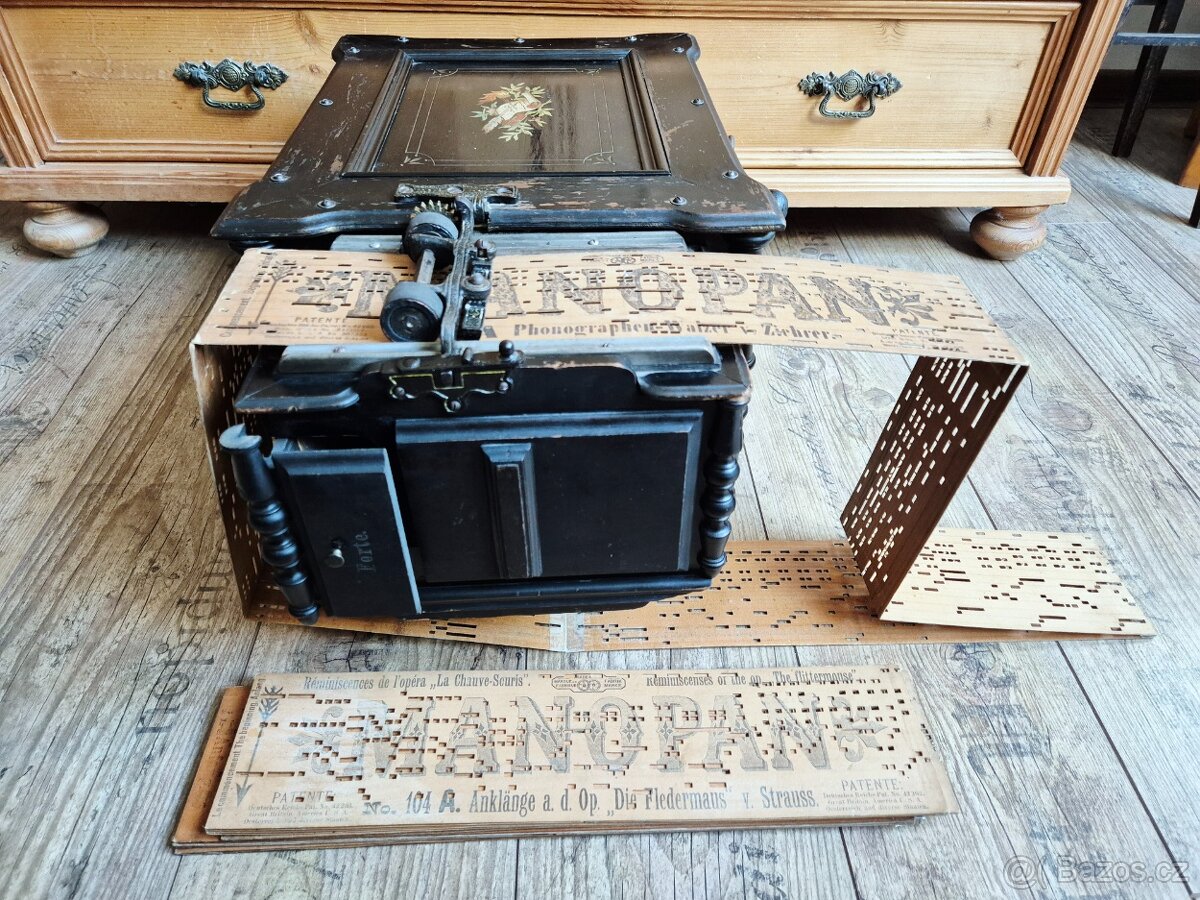 Starožitný hrací stroj, flašinet MANOPAN, 1887 - 1900 - 8