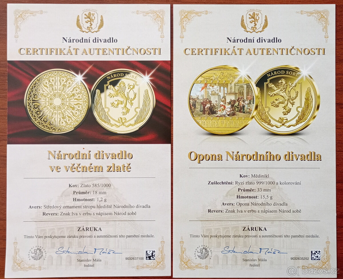 MEDAILE-EXKLUZIVNÍ KOLEKCE MÚZY NÁRODNÍHO DIVADLA-pozlaceno - 8