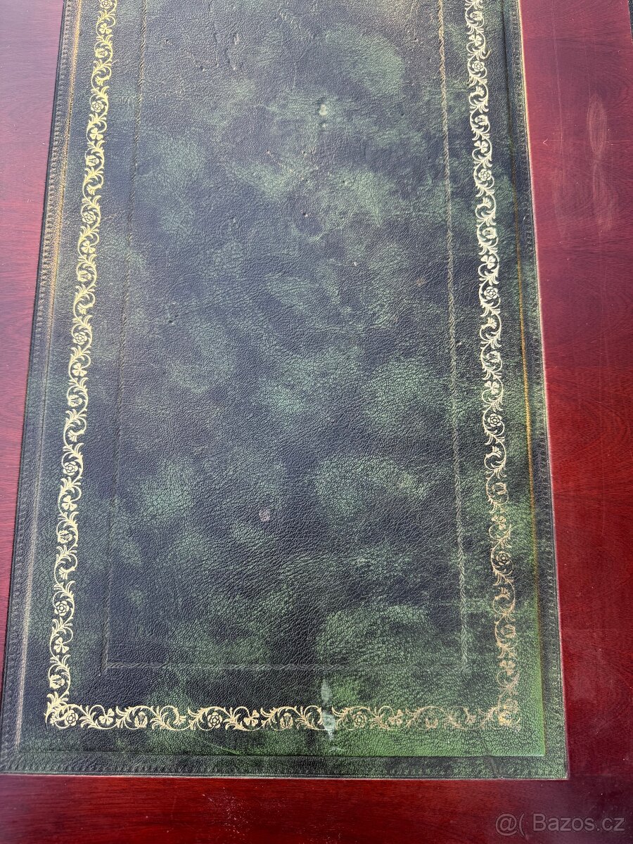 Psací stůl mahagon zelená kůže - 8