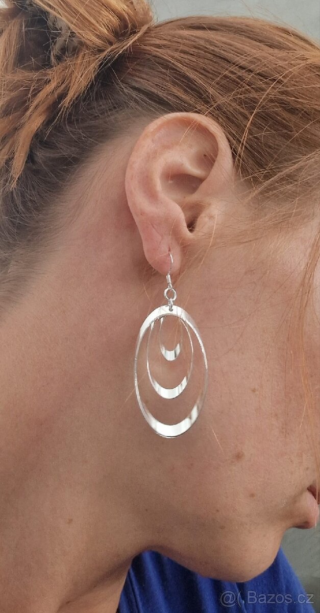Nové dámské stříbrné náušnice kruhové 925 oválné 3v1 visací - 8