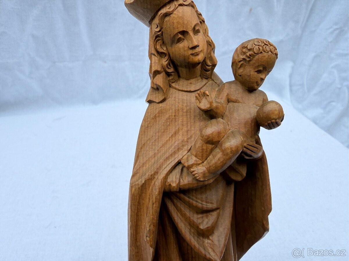 Dřevěná socha Panna Marie královna s jezulátkem - 8