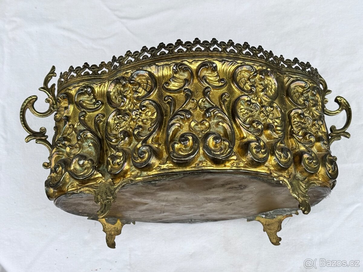 Žardiniéra květináč starožitný 1850-60 mosaz Francie Napoleo - 8