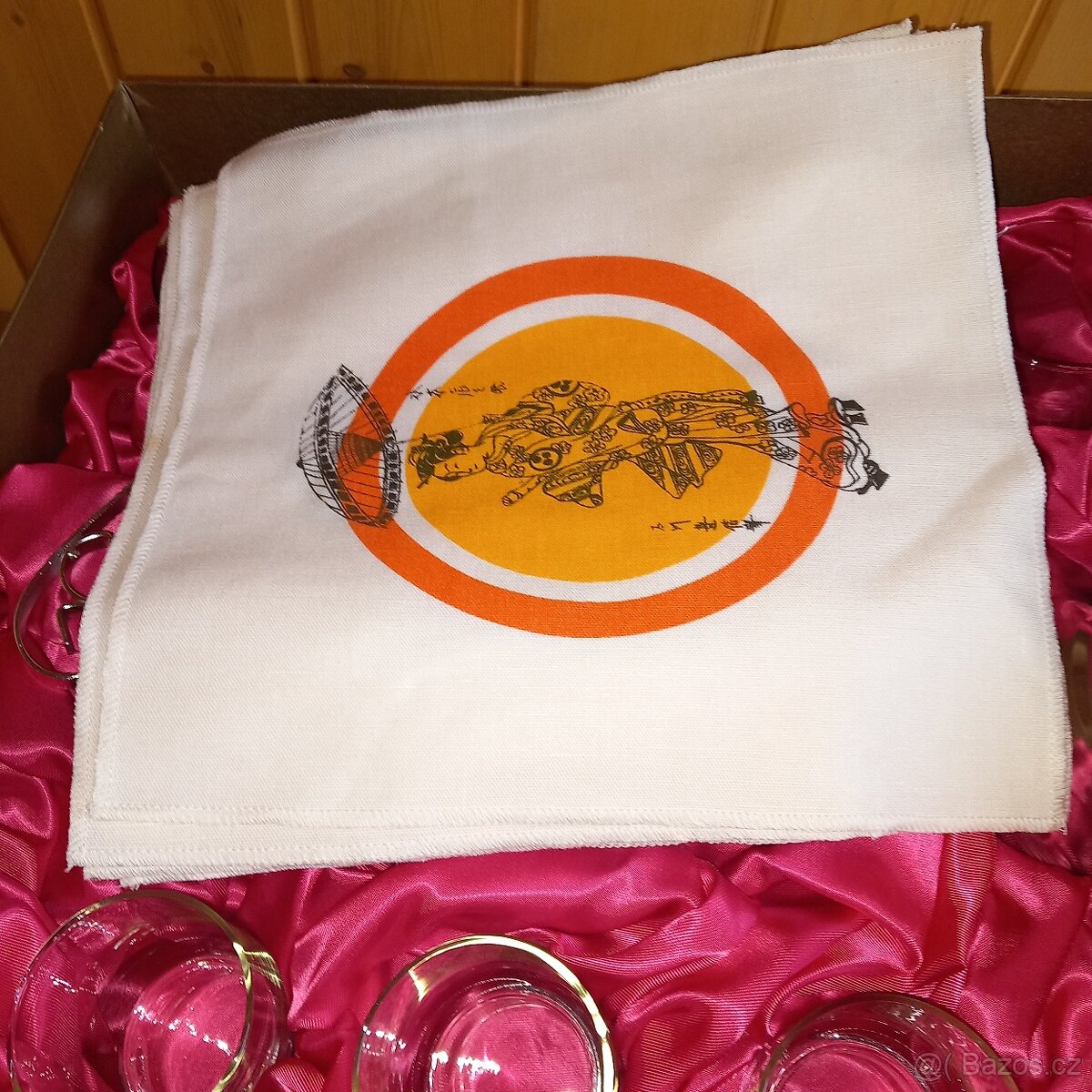 Stara čajová retro sada červená +modrá nalez na puďe - 8