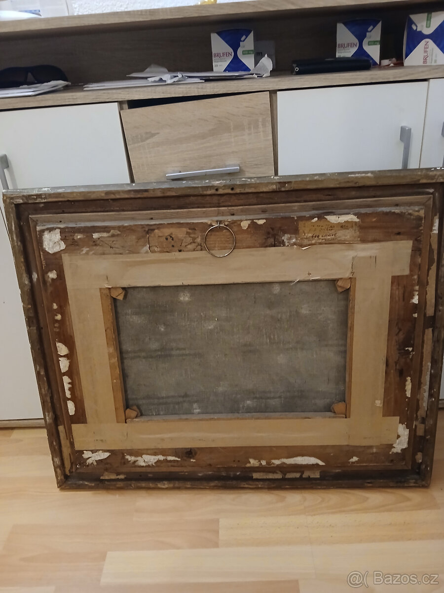 Starožitný obraz signovaný rok 1900 ze zadu štítek malíře. - 8