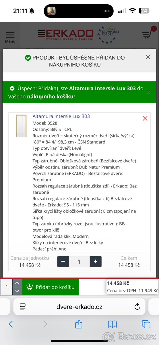 Nové bezfalcové dveře 80 L včetně obložky Erkado - 8