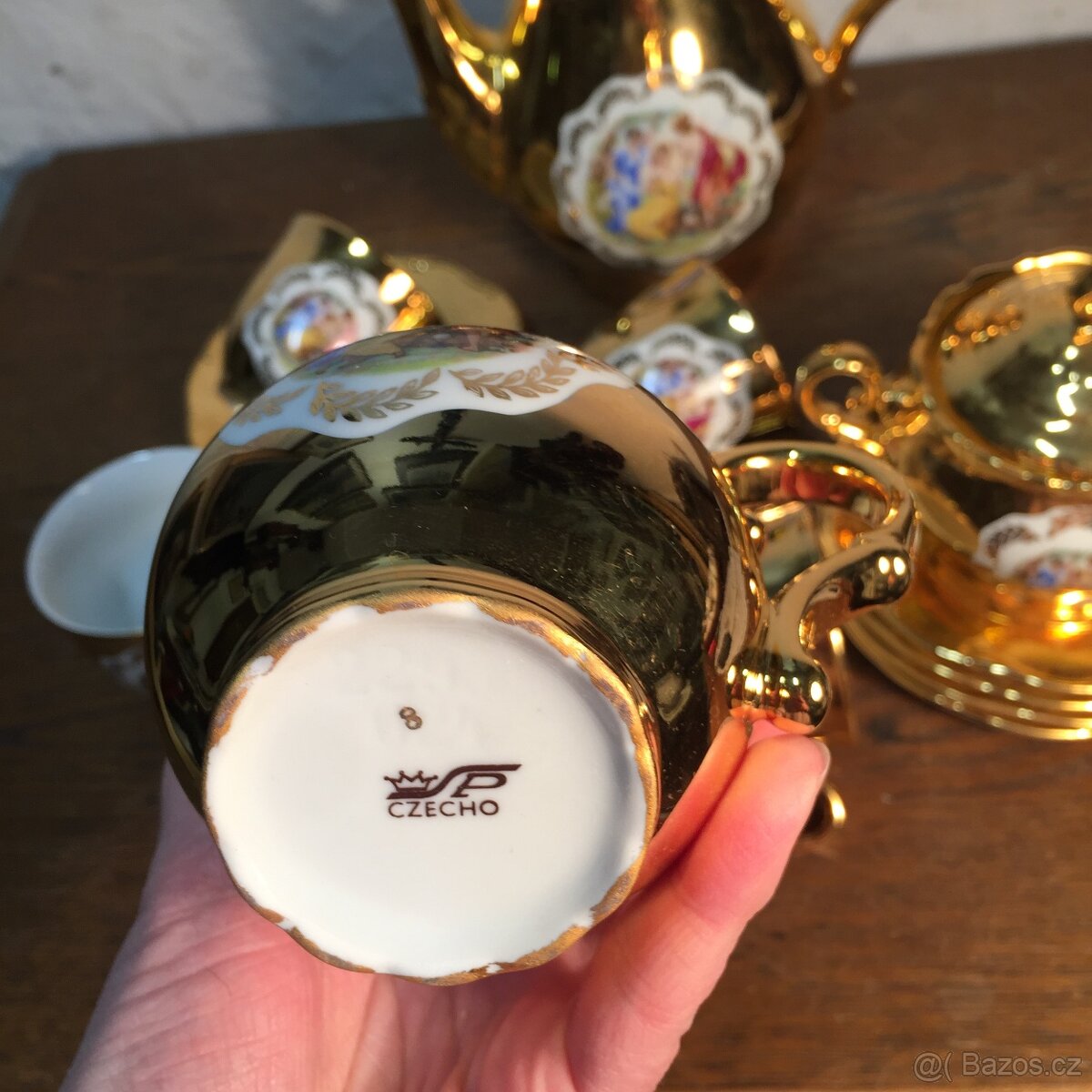 zlatý servis Tři grácie konvice cukřenka šálky s podšálky - 8