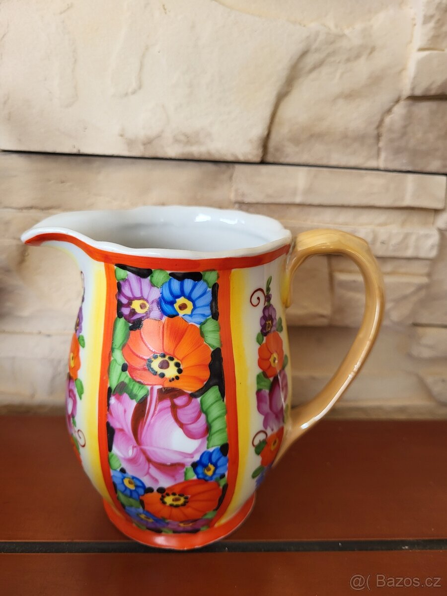 STAROŽITNÁ KOVOVÁ SOUPRAVA ART DECO- RUČNĚ MALOVANÁ - 8