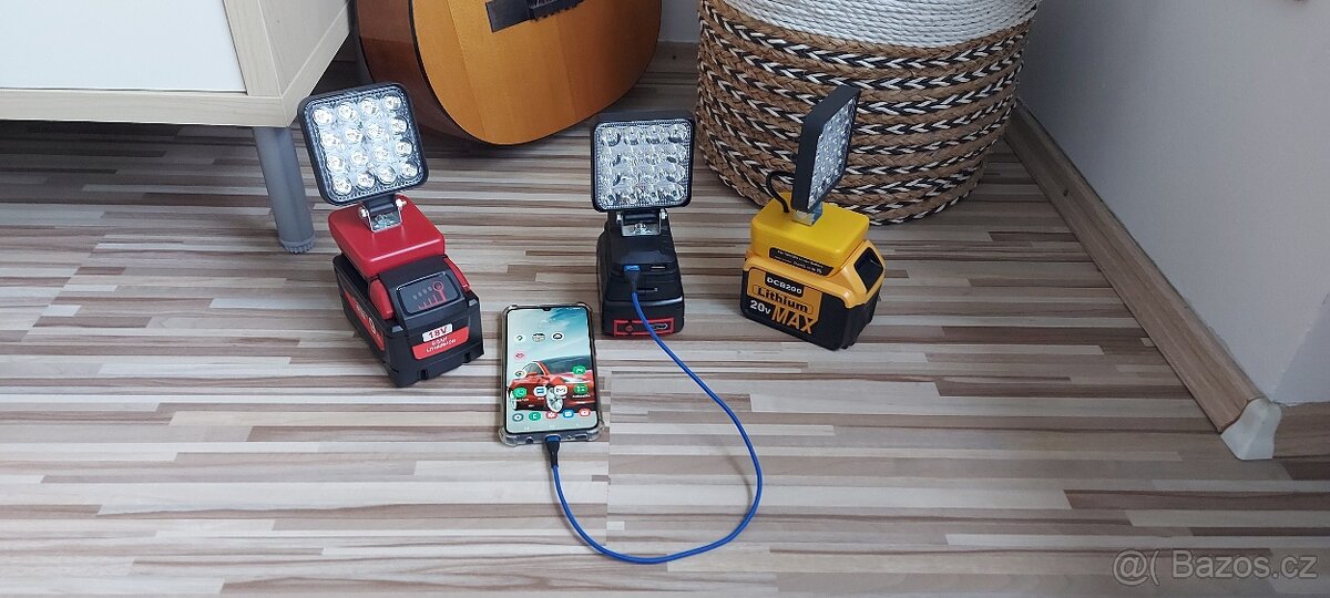 Svítilna Aku DeWALT+Milwaake+Bosch18V+2xUSB s nabíjením USB - 8