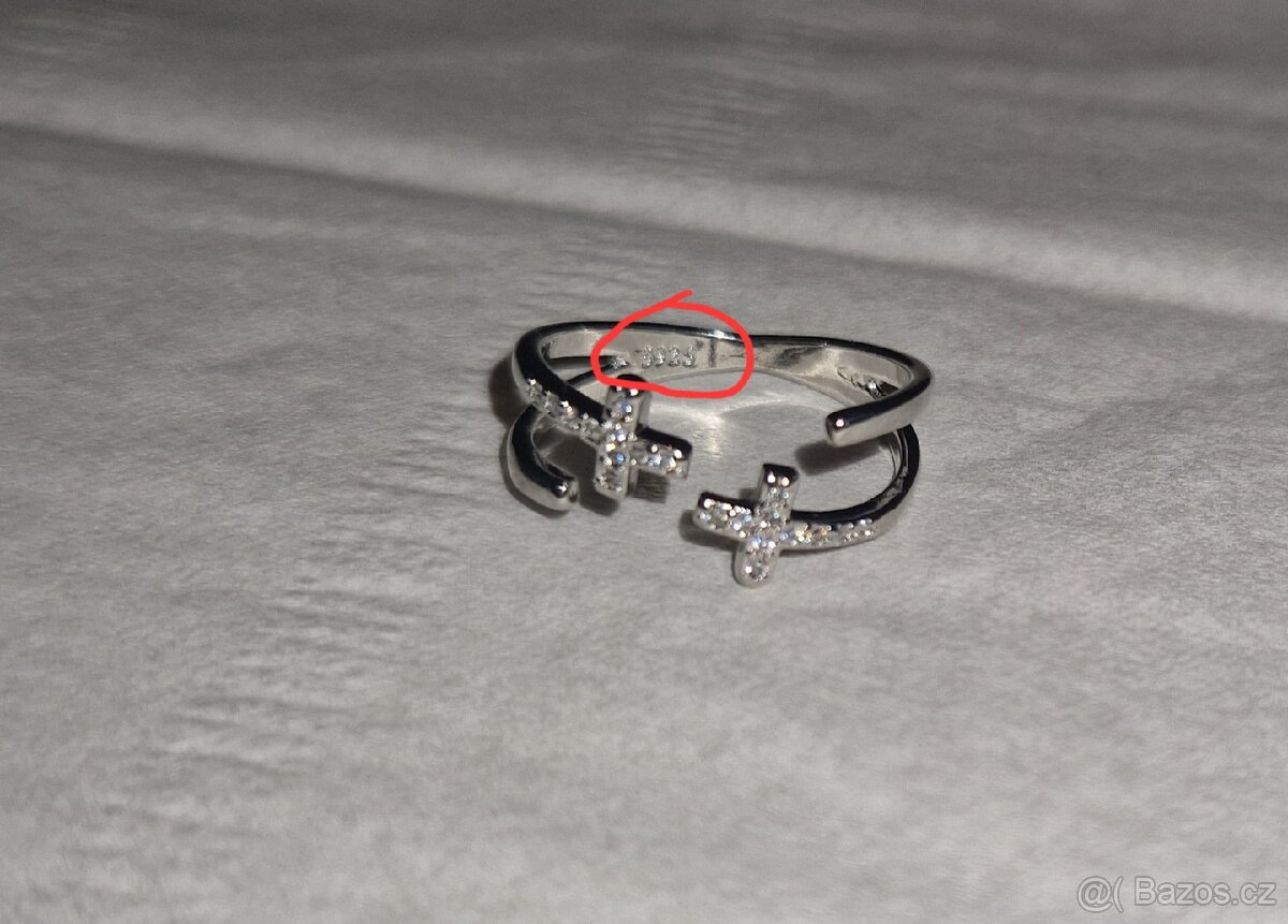 Nový dámský stříbrný prsten prstýnek 925 otevřený kříže kříž - 8