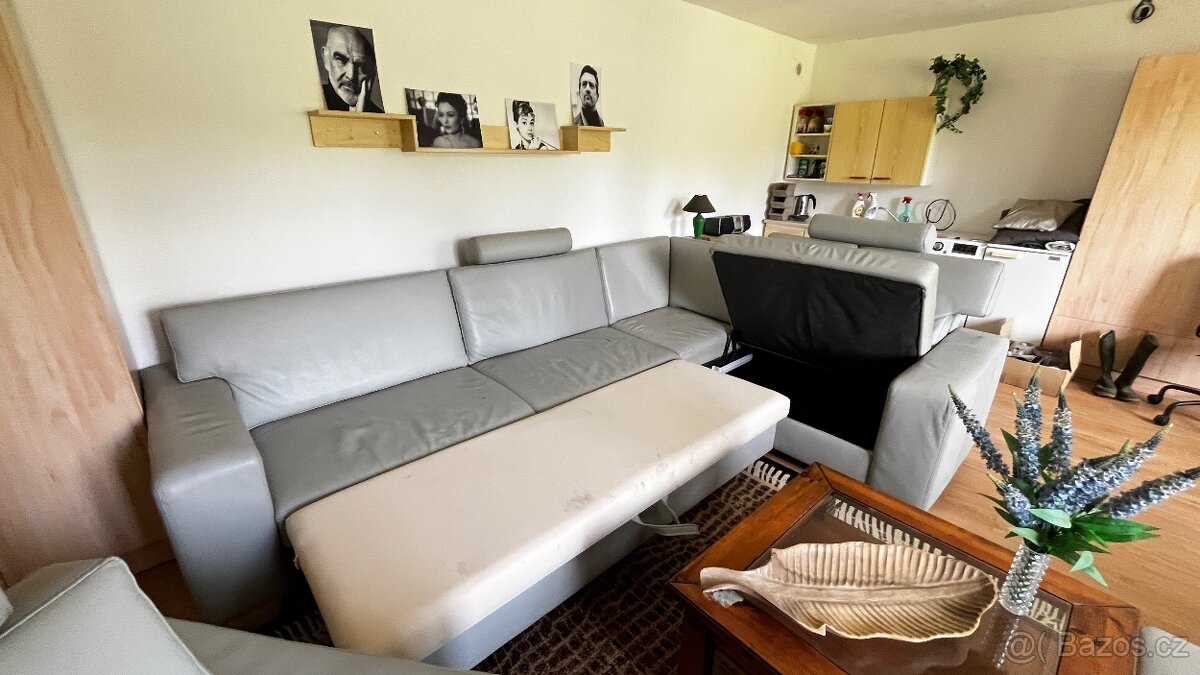 Sedačka kožená světle šedá - 8