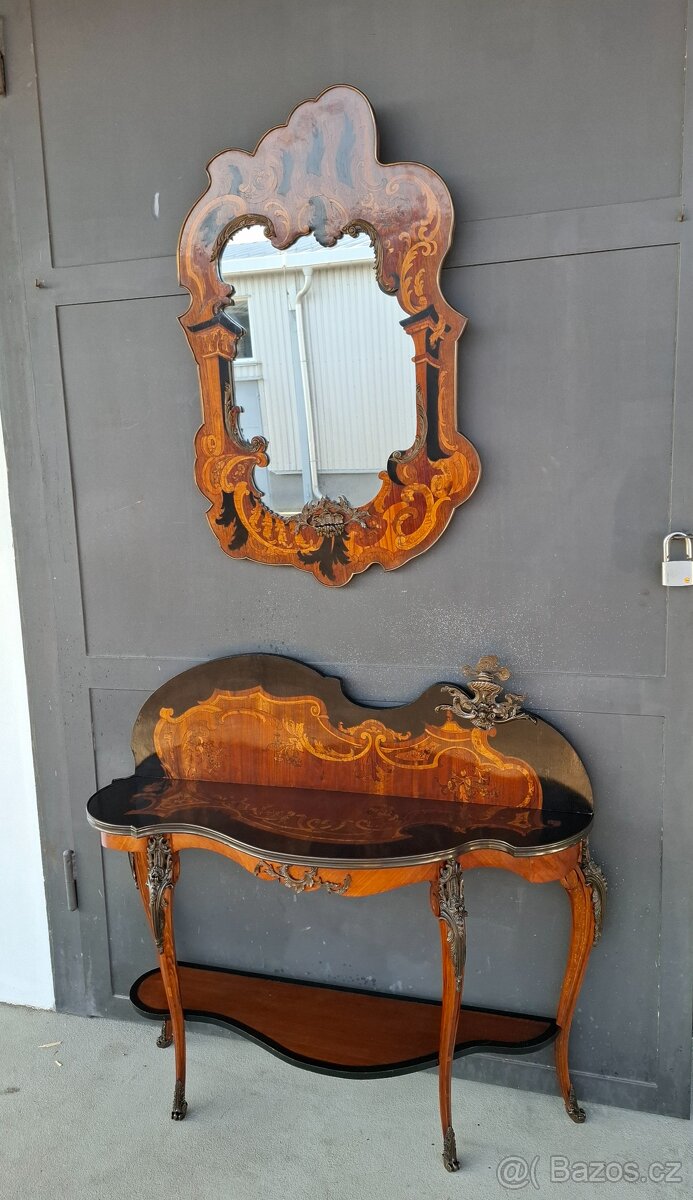 Intarzovaná konzole se zrcadlem 19.stoleti FRANCIE - 8