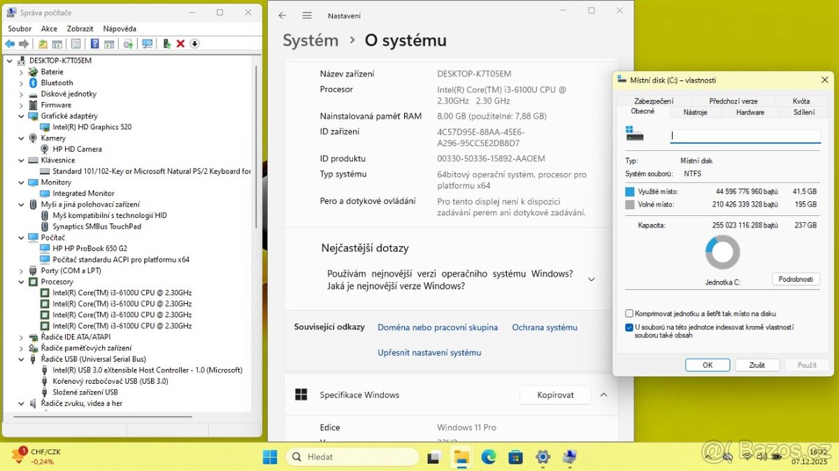 HP PROBOOK 650 G2 /i3-6100/8GB/SSD256GB/WEBCAM/WIN11/ZÁRUKA - 8