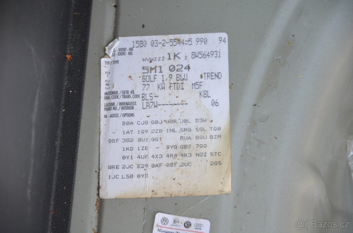 Volkswagen Golf plus 1.9 TDI, BLS - náhradní díly - 8