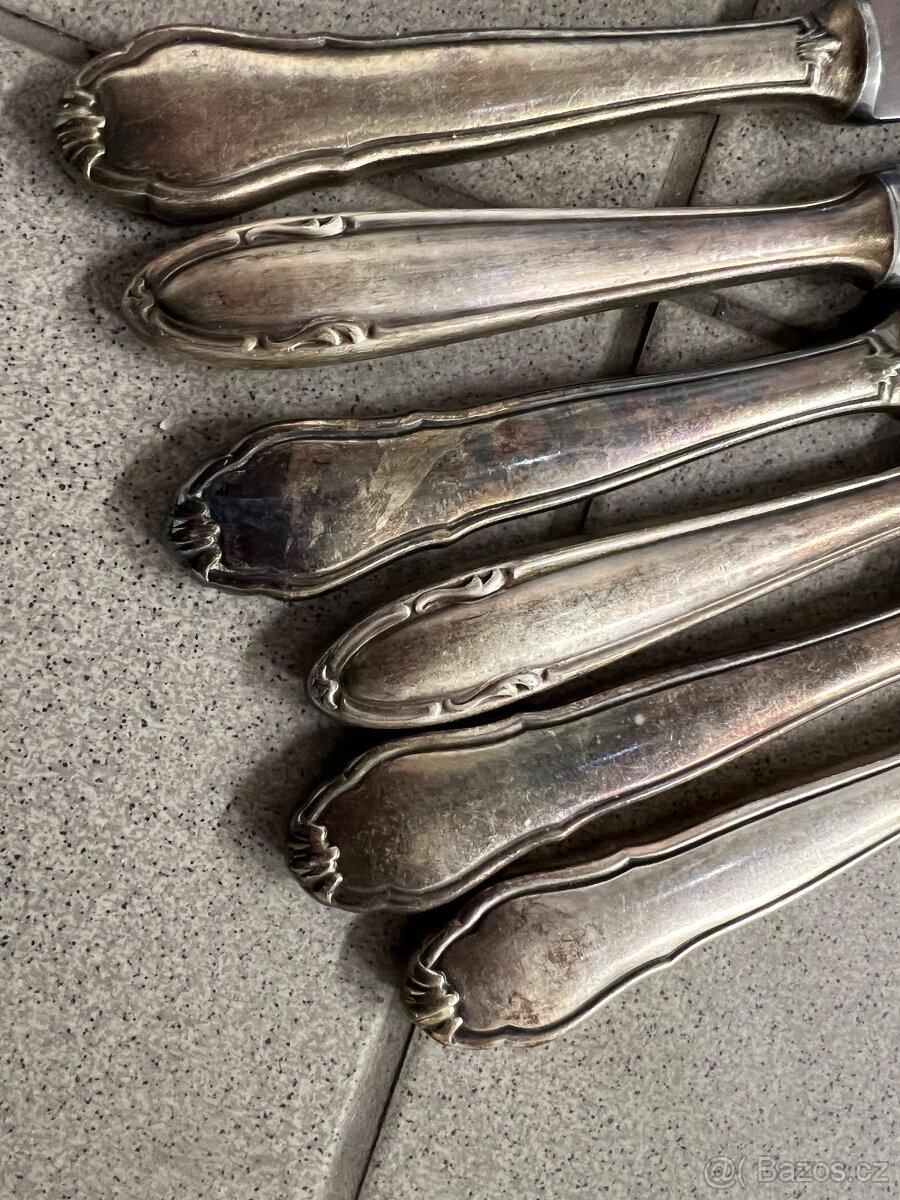 Starožitné stříbrné příbory set pro 6 osob - 8