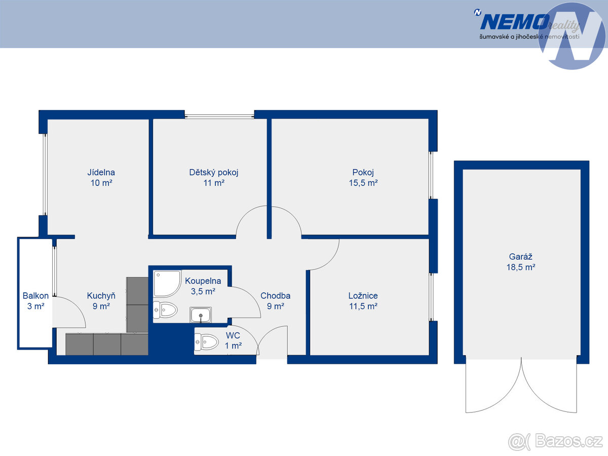 Prachatice, prodej bytu 3+1 s lodžií a garáží - 8