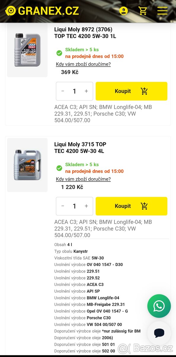 LIQUI MOLY originální oleje TopTec 5w30 C3 - 8