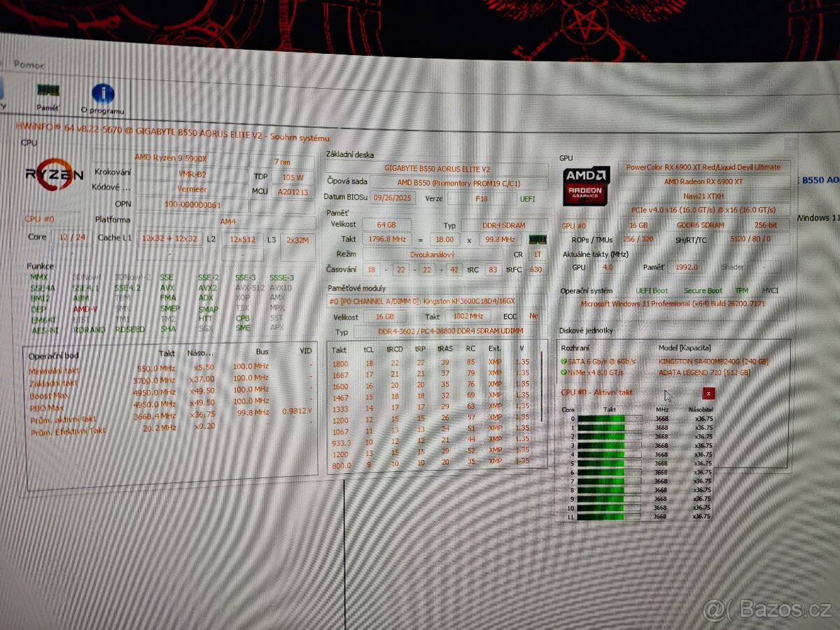 Ryzen 9 5900X(enhanced) 12/24 jad,Ram 64 Gb, RX 6900 XT 16Gb - 8