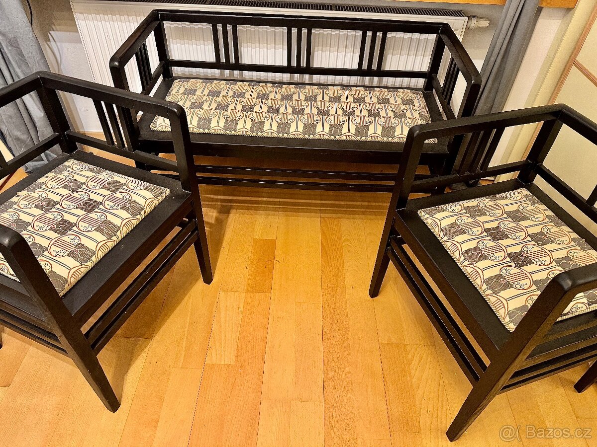 Starožitný set, křesla, lavice, stolek - 8