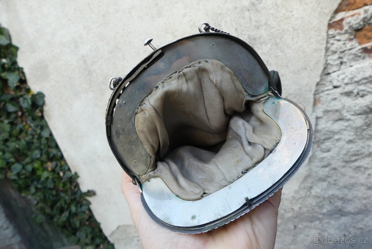 Starožitná viktoriánská kabelka, 19. st., stříbro - 8