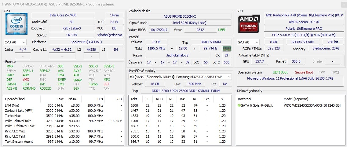 Herní PC i5-7400 / RX 470 8GB / 16GB RAM / SSD 240GB - 8