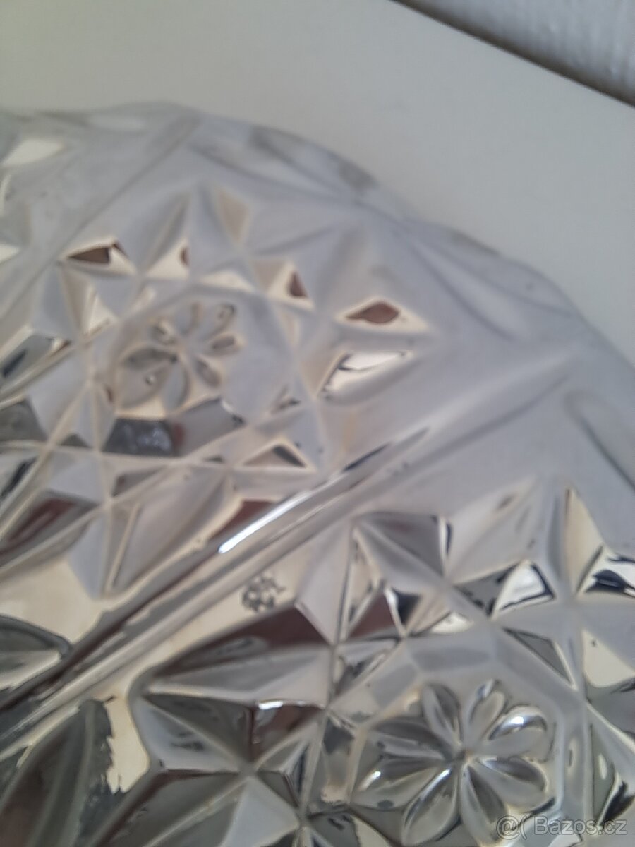 Skleněná, stříbrná retro mísa na nožce – lisované sklo - 8