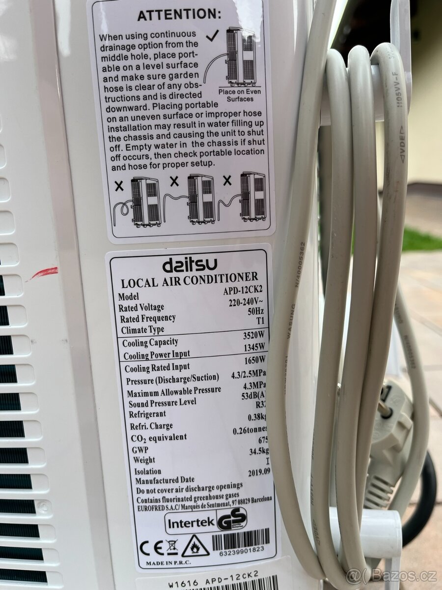 Mobilní klimatizace DAITSU APD 12 CK 2 (chladící výkon 12000 - 8