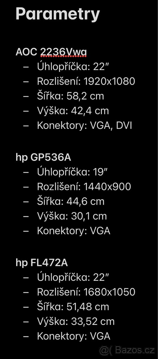 Monitor obrazovka HP, AOC - 8