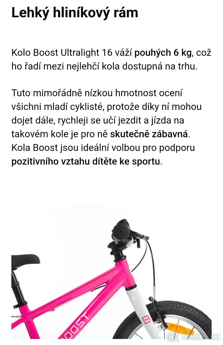 Dětské lehké Boost 16" kolo, váha 6 kg - 8
