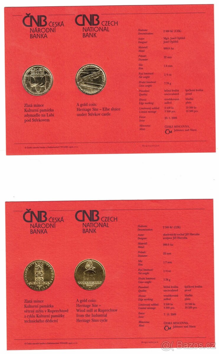 Kompletní sada KULTURNÍ PAMÁTKY, Proof - 8