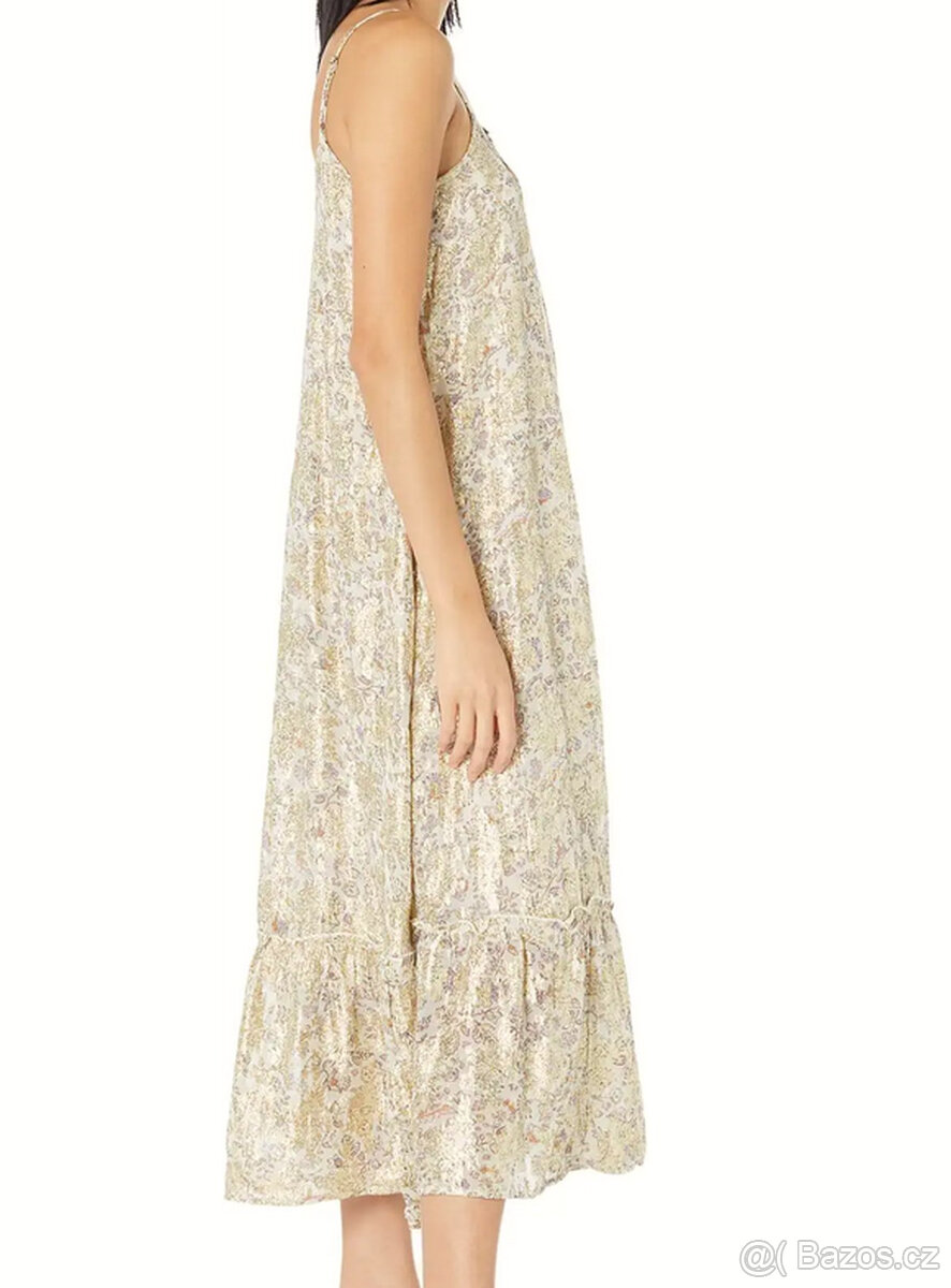 Dlouhé letní šaty květované zlaté Mango L XL 40 42 - 8