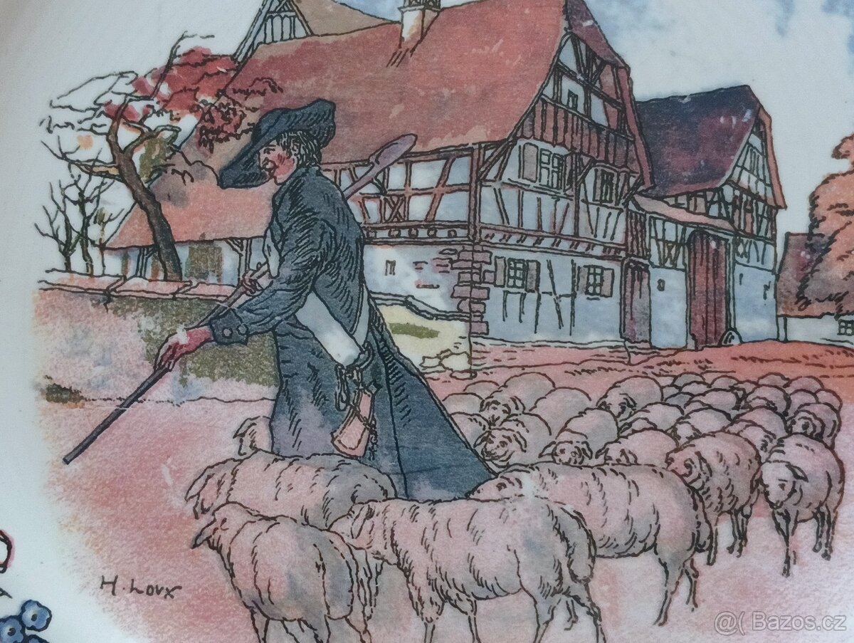 VINTAGE FAJÁNS TALÍŘ SARREGUEMINES HENRI LOUX FRANCIE - 8