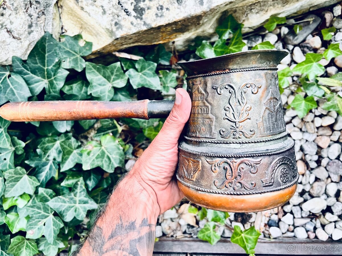 Dzezva na kavu stará měděná - 8
