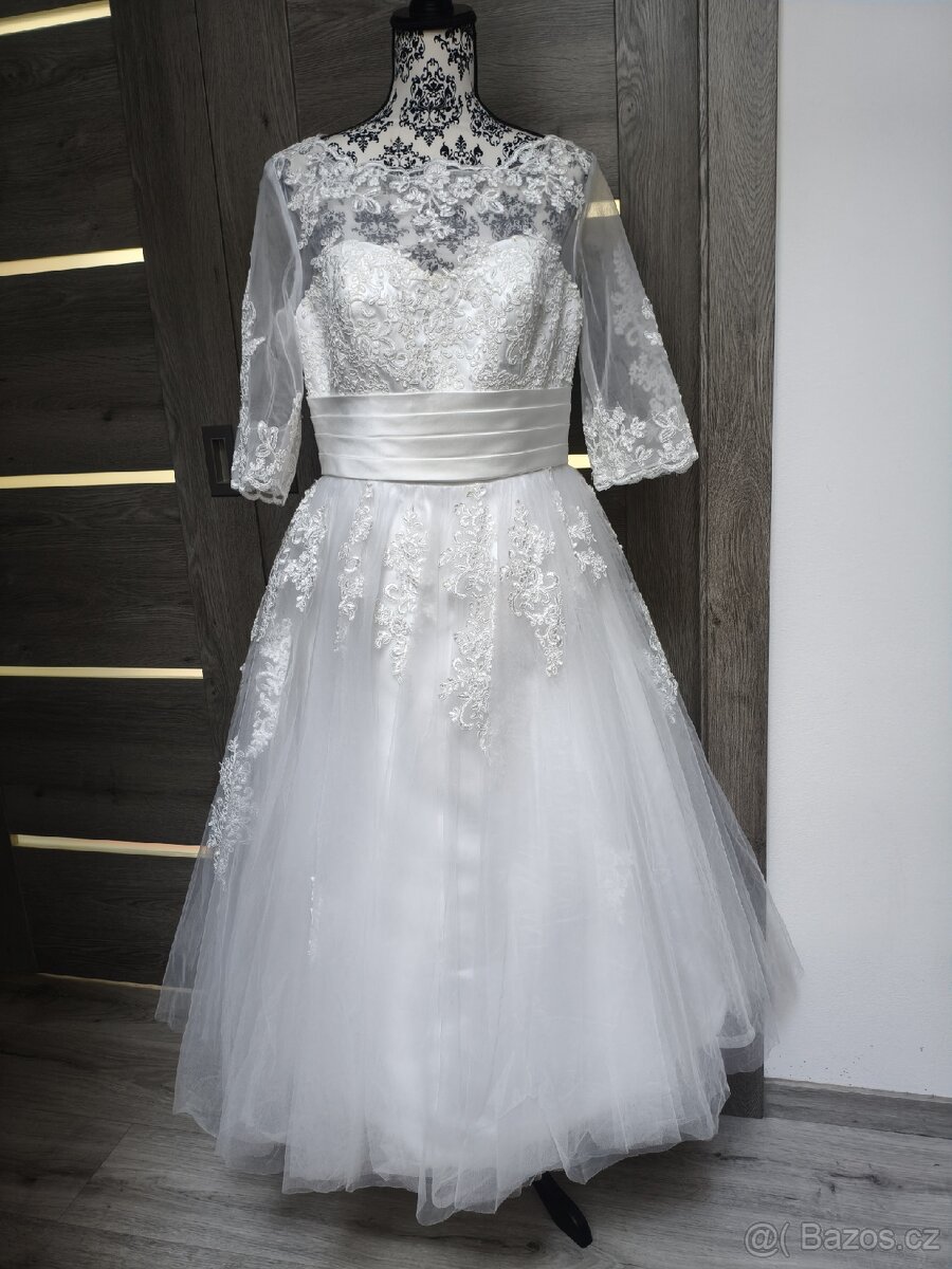 Midi svatební šaty 40/42 - 8