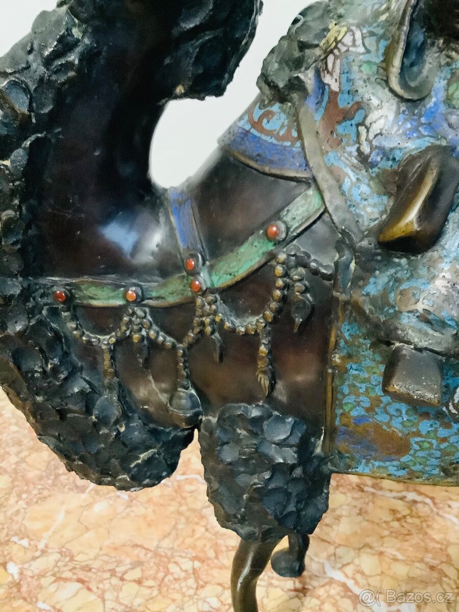 Starožitná bronzová socha Cloisonne Japonsko - 8